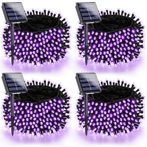 4 Pack Purple Solar Halloween Lights Outdoor Waterproof, 180FT 320 LED Solar String Lights with Green Wire 8 Modes Solar Fairy Twinkle Light for Tree Bush Garden Horror Party Halloween Decorations