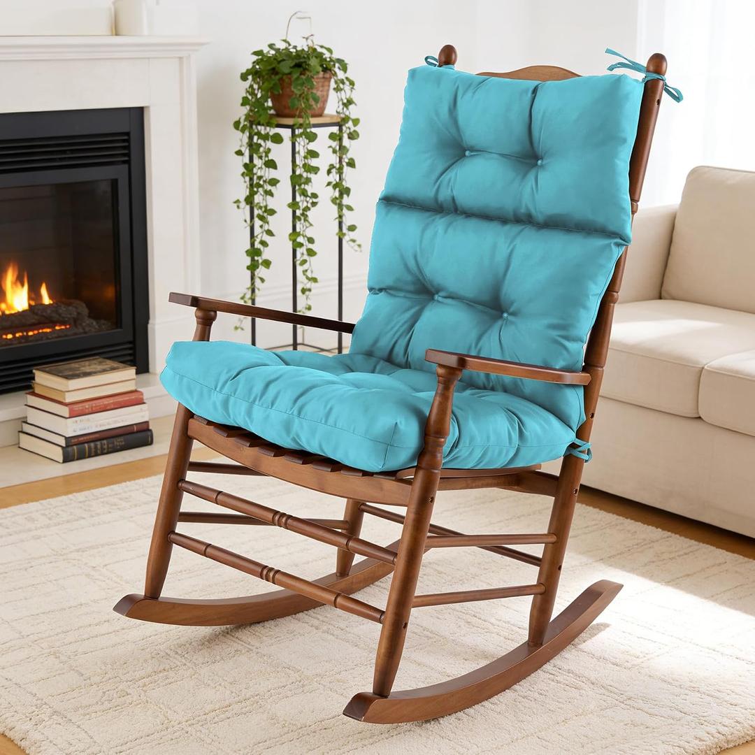 Rocking Chair Cushion, Waterproof and Fade-Resistant Adirondack Rocker Cushions, Indoor/Outdoor Rocking Chair Pads, High Back Memory Foam Patio Furniture Cushions with Ties, 44x23x4 Inch, Teal, 45x22x4 inches