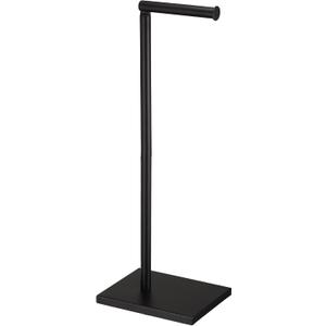 Free Standing Bathroom Toilet Paper Holder Stand with Reserve, Stainless Steel Pedestal Tissue Roll Holder, Black 