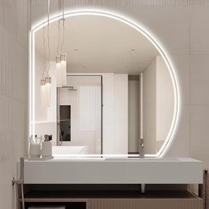 Niccy 44" Half Moon LED Mirror for Bathroom, Backlit/Front Lighted, Irregular 1/4 Round Lighted Mirrors with Bedroom Wall-Mirror, Frameless Mirrors for Entryway, Anti-Fog, Dimmable, Makeup-Mirrors