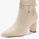 Coutgo Womens Pointed Toe Ankle Boots Chunky Block Heel Tie Knot Side Zipper Dressy Booties- Size 10