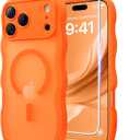 3 in 1 Magnetic for iPhone 17 Pro Max Case, Cute Wavy [Full Camera Protection][Fit for MagSafe] 1X Screen Protector+1X Wrist Strap, Anti-Slip Trendy Women Girly Case for iPhone 17 Pro Max 6.9", Orange