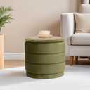 15" Round Velvet Storage Ottoman with Tray | Upholstered Folding Foot Rest Vanity Stool, Multifunctional Coffee Table for Living Room Bedroom Dorm, 15.4"D x 15.4"W x 14.6"H