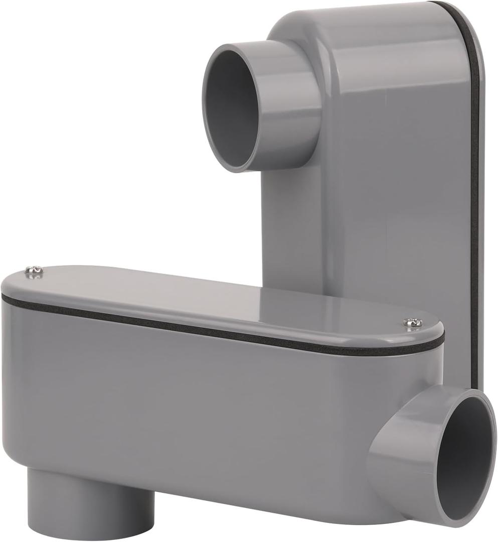 2Pack 1-1/2Inch Rigid PVC Conduit Body Type LB 1.50IN Slip x Slip PVC Conduit Bodies LB Type with Cover and Gasket, Gray