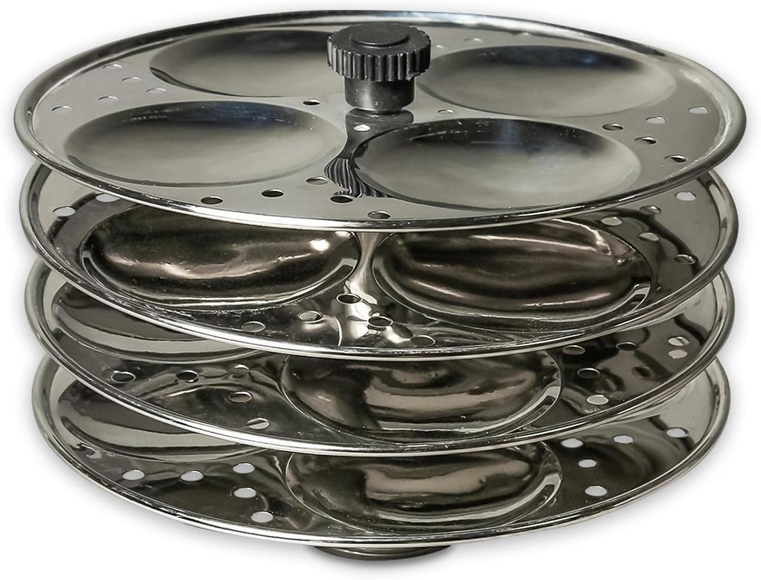 HOMORA Stainless Steel Idli Stand  3, 4 Tier Options  Supreme Quality Idli Maker Rack for Soft Idlis  Durable Idli Steamer Accessory for Pressure Cookers & Instant Pots, Indian Cooking (Silver, 4 layer)
