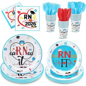 Teenyyou 175 Pcs Nurse Graduation Party Supplies Class of 2026 Medical Nursing School Graduation Decorations Earned It Nurse Plates and Napkins Set for Congrats Grad Party Decor Serve 25