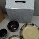 Ceramic Dinnerware Set of 4, 4 Pieces Dishes Set,Plate and Bowl Set, Unique Gift Idea, Scratch Resistant Dishes, Dishwasher & Microwave Safe(Blue)