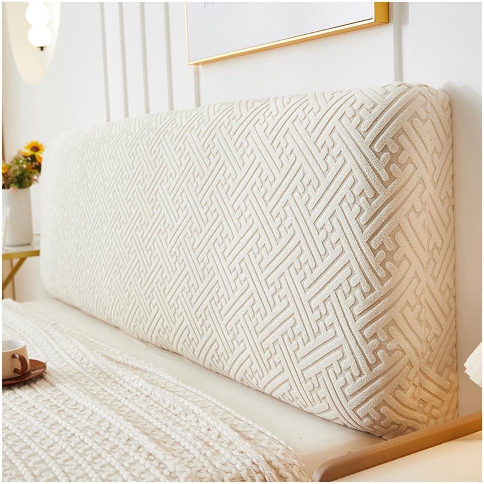 Stretch Bed Headboard Cover Full Queen King Size, Dustproof Bed Head Protector Cover, Washable Jacquard Headboard Slipcover for Bedroom Decor (Beige, 70.8in/1.8m)