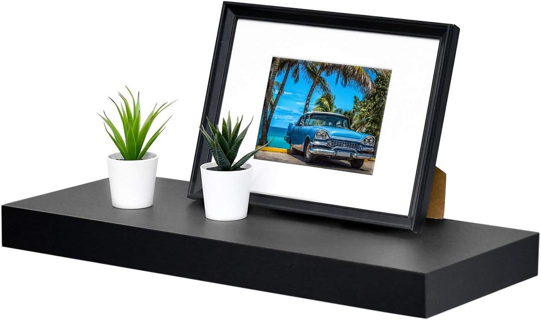WELLAND 24 inch Black Mission Floating Shelves for Wall, Bathroom Wall Mount Shelves, Wood Modern Display Shelves, Book Shelves,for Bedroom,Living Room and Kitchen (23 3/5" x 9 1/4" x 2")