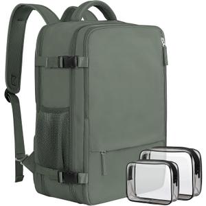 Large Expandable Travel Backpack for Men and Women, 17 Inch Laptop, Waterproof, Casual, College Bookbag, Backpack for Women, as Person Item Flight Approved (Olive Green)