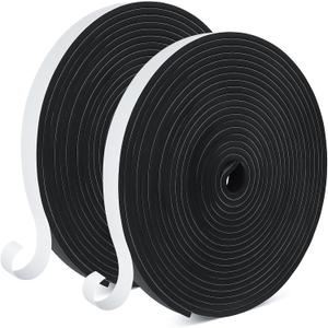2 Rolls Weather Stripping Door Seal Black, 1Inch Wide X 1/4 Inch Thick, Strong Adhesion and High Resilience Air Conditioner Foam Insulation, Soundproof Tape Roll, 65Ft Long