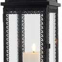 TRIROCKS Rustic Style Metal Candle Lantern 19'' High Decorative Hanging Lantern Candle Holder with Tempered Glass for Christmas Living Room Garden Yard Patio Parties Events Indoors Outdoors(Black)