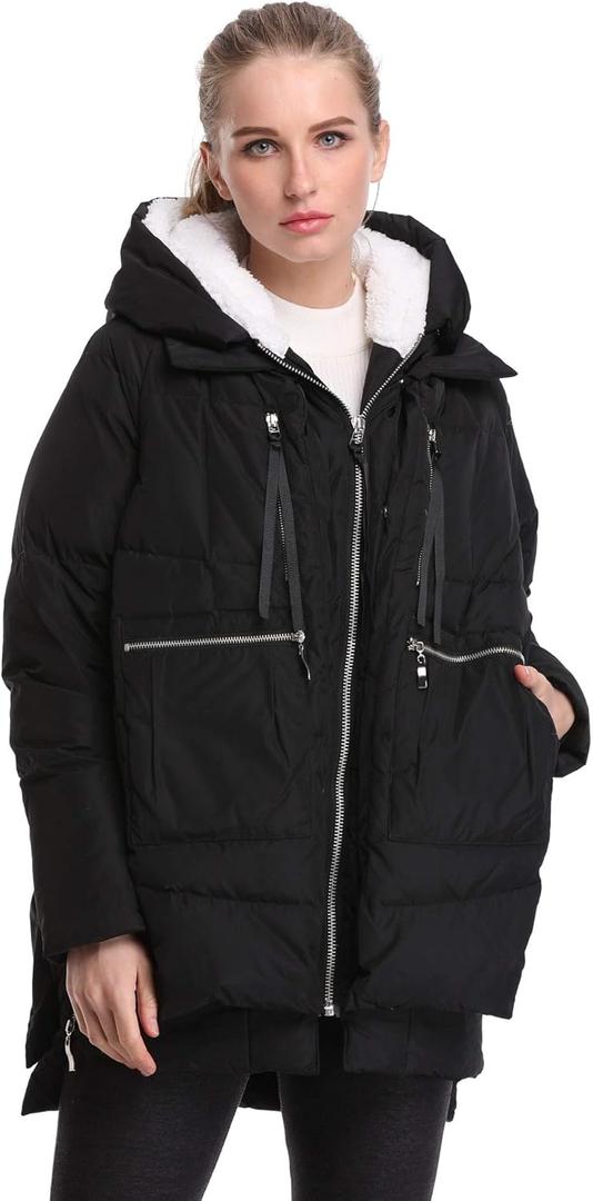 Women's Winter Thickened Down Jackets Long Down Coats Warm Parka with Hood (Medium, Black)