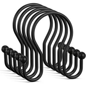Goowin Shower Curtain Hooks, 12 Pcs Shower Curtain Rings, Stainless Steel Shower Curtain Hangers, Black Shower Curtain Hooks Rings Rust Proof, Minimalist Shower Hooks for Shower Curtain, Black