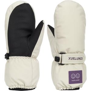 Kids Winter-Mittens Boys Girls Warm Snow Gloves Cold Weather Windproof Ski Mittens for Outdoor(for 6-12 Yrs) (Beige)