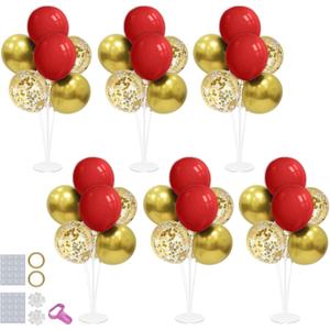 6 Set Balloon Stand with Red Gold Balloons Centerpiece Table Decorations Birthday Graduation 49ers Party Wedding Mother's Day Retirement Christmas New Years Decorations 2025