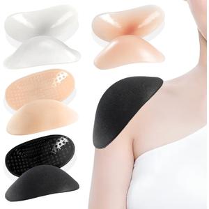 Zaruatu Silicone Shoulder Pads for Women Clothing Soft Adhesive Shoulder Pads for Women Anti Slip Enhancer Shoulder Pads for Jackets Dress Suits (Black & White & Skin)