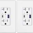 BESTTEN GaN 65W USB C Outlet Receptacle for Laptop, 20A High Speed Charging Outlet with USB Ports, Type C Supports PD 3.0 & PPS, Type A Supports Quick Charger 3.0, 2 Pack, UL Listed, White