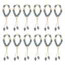 12 Pcs Wooden Bead Napkin Rings with Jute Rope Tassels (White/Blue)