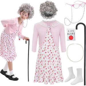 100 Days of School Kids 100 Day Old Lady Costume Girls Granny Dress up 100 Year Grandma, Size 8-10 Years