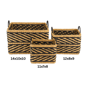 Basket Set of 3 – Rectangular Woven Storage Baskets with Handles – Sizes 14x10x10, 12x8x9, 11x7x8 in