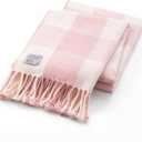 Mellowdy Classic Checkered Blanket - Faux Cashmere Plaid Throw with Fringe - Soft Woven, Lightweight, Farmhouse, Vintage Inspired Dcor for Couch, Chair, Office (Lotus Pink, 50x60)