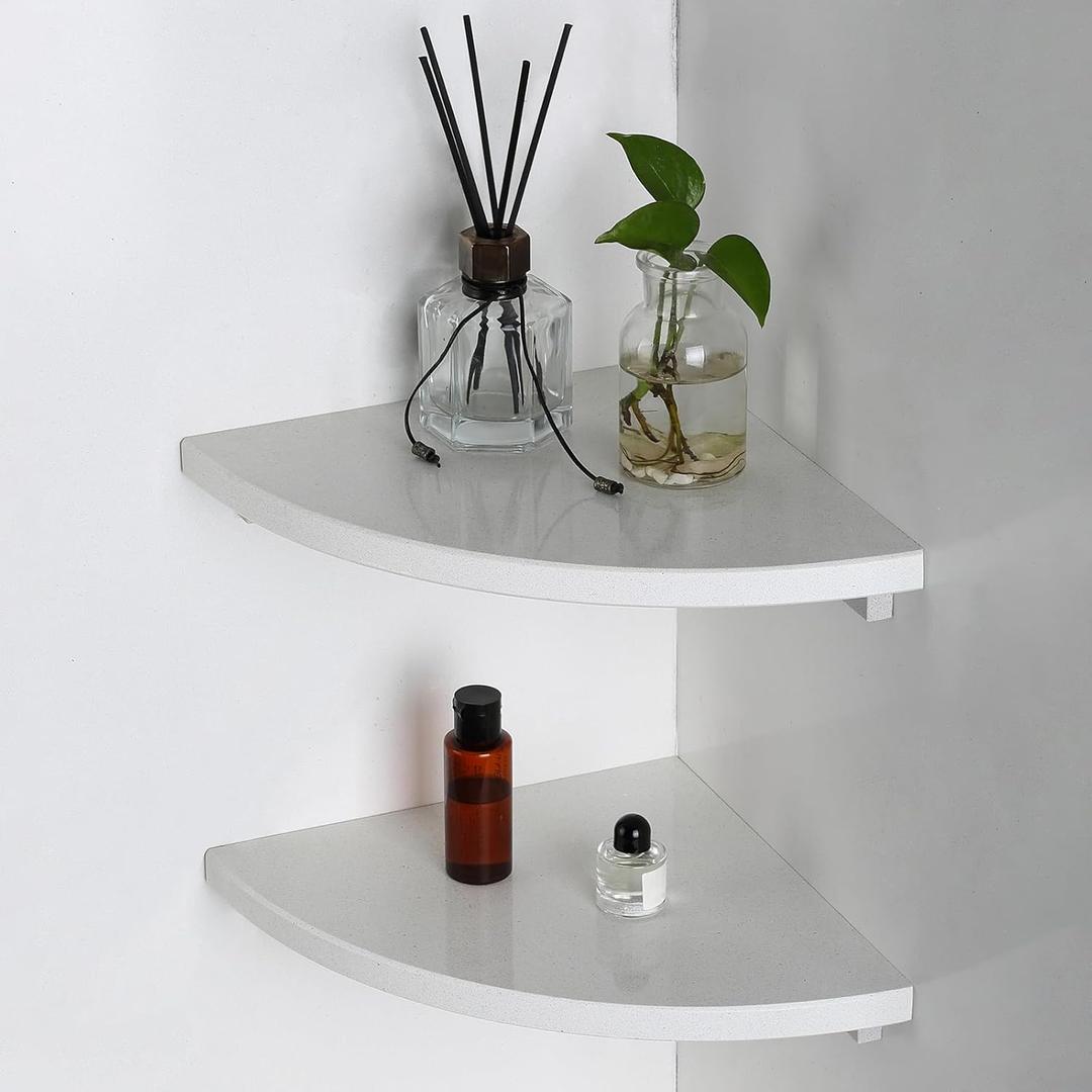 Koville Italian Marble Corner Shower Shelf for Bathroom, 10'' Marble Corner Shelves for Bath, Wall Mounted Stone Corner Shower Caddy, No Drilling Adhesive Shower Shelf - White Cliff (2-Layer)