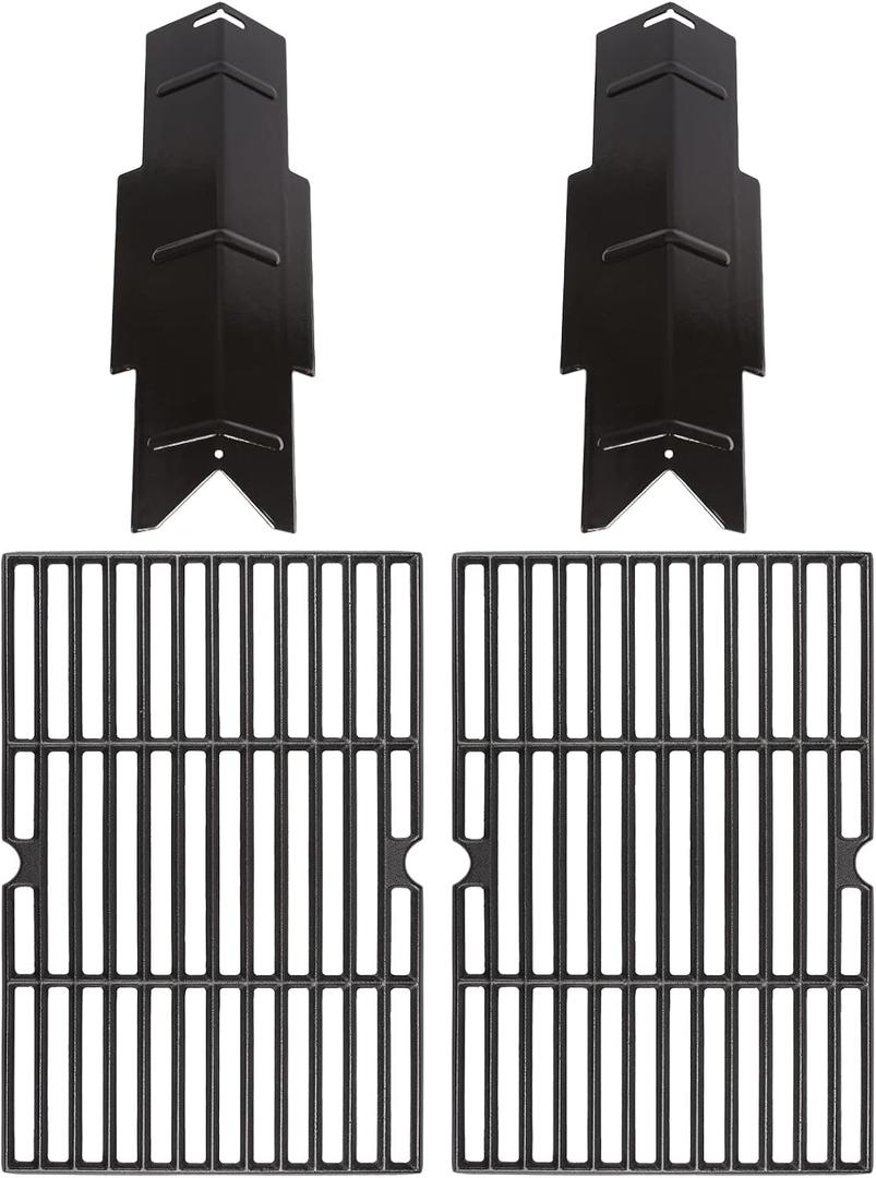 Hisencn Grill Replacement Parts for Dyna-Glo DGC350CNP-D DGF350CSP DGF350CSP-D, 2-Pack Porcelain Steel Heat Plates, 2-Pack Cast Iron Grill Grates, Flavorizer Bars