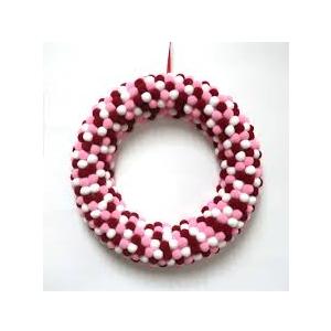 Valentine's Day Pom-Poms Wreath (12 inch in Diameter) Valentine Home Decor