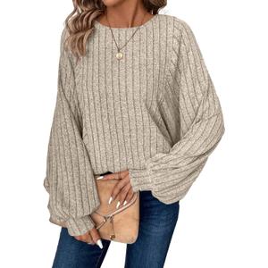 RICHSTORY Long Sleeve Shirts for Women Fall Fashion 2025 Tunic Tops Dressy Casual Blouses Loose Knit Pullover Sweaters (S)