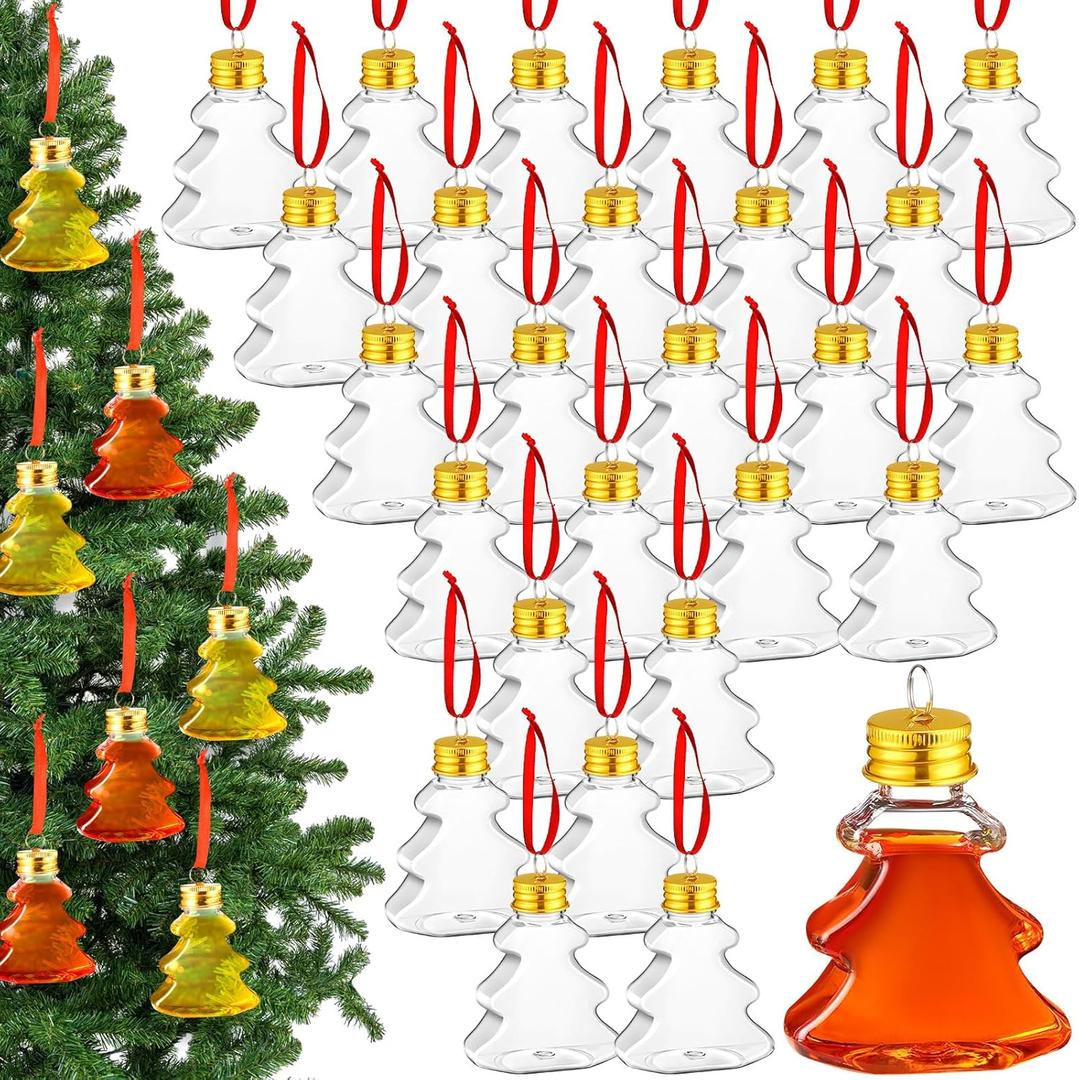 Patelai 36 Pcs Christmas Drink Balls Clear Shot Glass Ornaments Christmas Tree Fillable Ornaments Plastic Xmas Water Bottle Bulbs for Holiday Party Decorations Indoor Outdoor(Xmas Tree,50 ml)
