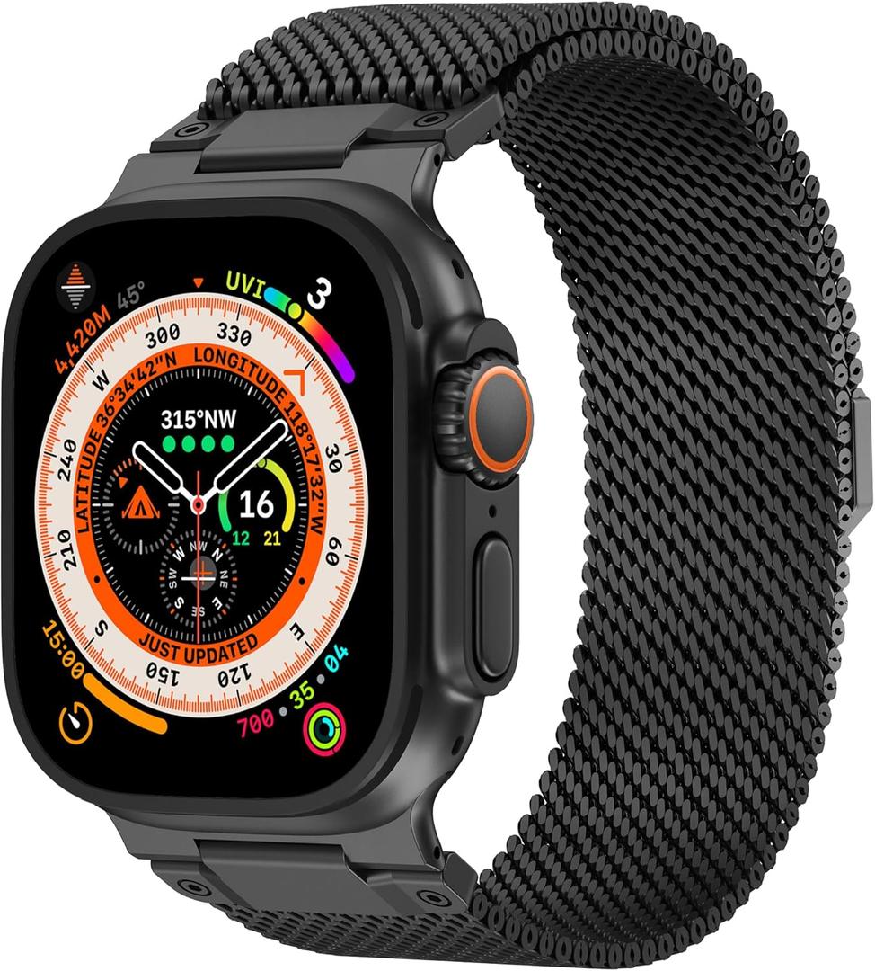 Milanese Loop Compatible for Apple Watch Ultra 3 2 1 Band 49mm 46mm 45mm 44mm 42mm, Men Stainless Steel Rugged Mesh Band with Strong Magnetic Clasp, Adjustable Metal Strap for iWatch Series 11/10/9/8/7/6/5/4/SE/Ultra