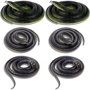 Rubber Realistic Prank Fake Snake: Scare Birds Squirrels Away Keep Deterrence for Garden Lifelike Large Plastic Black Snake Props 6 PCS for Outside Halloween Decorations