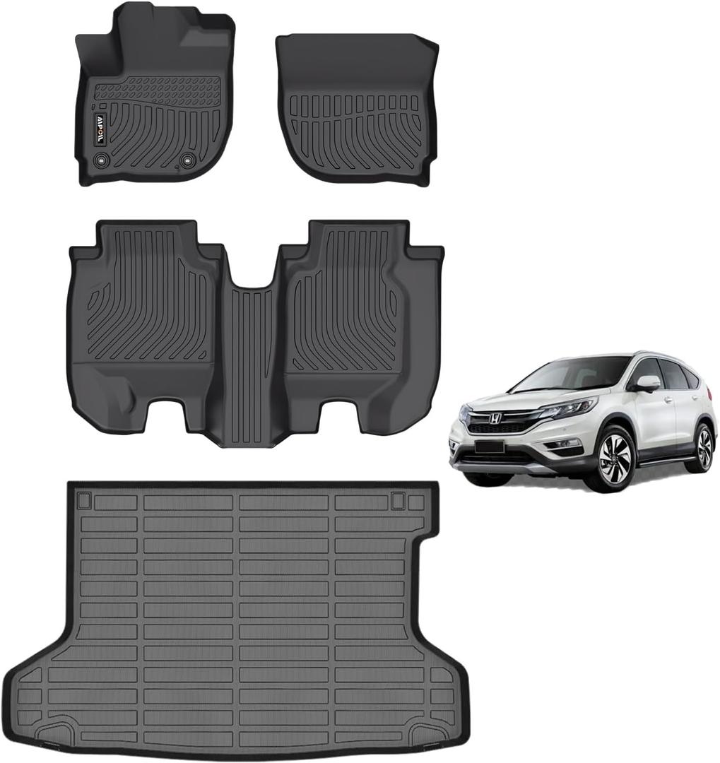 AIPOIL Floor Mats & Cargo Liner Set for Honda HR-V 2016-2022 (AWD Models) TPE All Weather Protection Anti-Slip Automotive Floor LinersFull Set Automobile mats Accessories, Black