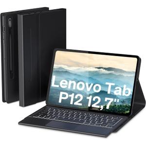 Backlit Keyboard Case Touch for Lenovo Tab P12 12.7" 2024/2023 (TB370FU), Bluetooth Keyboard with Trackpad & Twill Cover Case & Adjustable Kickstand for Lenovo Tab P12