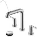 KENES Widespread Bathroom Faucet with Sprayer, Brushed Nickel Bathroom Sink Faucet with Pull Down Sprayer, 8 Inch 3 Hole Pull Out Bathroom Faucet with Pop Up Drain & Supply Lines LJ-9058A