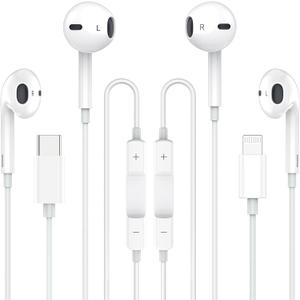 Earbuds Headphones, Wired Earphones with Lightning Connector and USB C Wired Earbuds [MFi Certified] (Built-in Microphone & Volume Control) Noise Canceling Isolating Headphones for iPhone 16 15 14 13