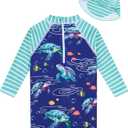 ADUKIDE Baby Boys Swimsuit Summer Beach Rash Guard Swimwear One Piece Sunsuit with Sun Hat 3-24 Months (Sea Turtle)