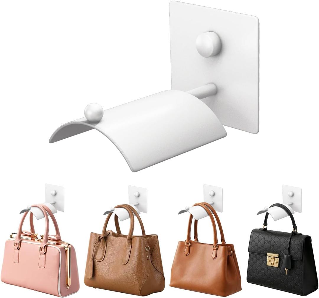 Wall Mounted Purse Organizer for Closet – Arc Handbag Holder Protects Handles & Saves Space, Adhesive or Screw Mount, Purse Hanger for Bedroom, Entryway, Office & Closet Storage/Organization, White