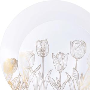 White/Gold Tulip Organic Plates Combo - Plastic - Case Pack of 96 - For Parties, Catering & Special Events, 10 x 7.5 Inches