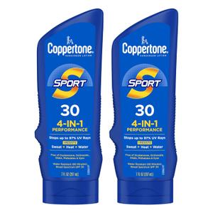 Coppertone Sport Sunscreen Lotion SPF 30, Sweat, Heat and Water Resistant Sunblock, Lightweight, Oxybenzone Free, Sunscreen Twin Pack, 7 Fl Oz Bottle, Pack of 2