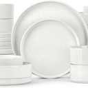 Herogo 24 Piece Dinnerware Sets with Pasta Bowls for 6, Dinner Salad Plates and Cereal Serving Bowls, Stoneware Dishes Dinner Ware for Kitchen Dining, Dishwasher & Microwave Safe, Speckled White