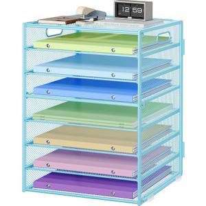 8 Tier Paper Organizer with Handle, Metal Mesh Desk File Organizer, Large Capacity Desk Organizers Paper Letter Tray Desktop Document Sorter for Office, Home or School - Blue 8 Tier Paper Organizer with Handle, Metal Mesh Desk File Organizer, Large Capacity Desk Organizers Paper Letter Tray Desktop Document Sorter for Office, Home or School - Blue