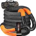 Kinetic Recovery Tow Rope: 1.25" x 30ft 54000LBS Snatch Strap Heavy Duty Offroad Towing Straps Kit for Trucks SUV UTV ATV Tractor Car Jeep - Black