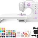 Sewing Machine with Extension Table, Mini Sewings Machines Portable Electric Sewing Machine, 12 Stitches Sewing Machines with LED Light, Sewings Accessory Kit, Ideal for Clothing, Pillowcases, Sheets
