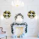 22 Inch Pre-Lit Artificial Christmas Wreath with White Artificial Poinsettia Flowers Jesus Figurine Nativity Scene Glitter Ball Ornaments PineCones Berries for Christmas Decor Front Door