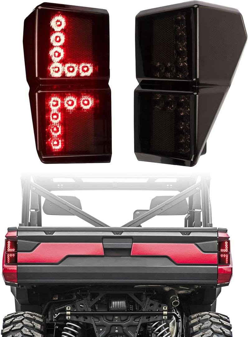 For Polaris Ranger Tail Lights Compatible 2024 Polaris Rangers 1000 XP Crew accessories 2019 2018-2026 tail light Rear Brake Stop Lights Replace #2413766 2413767 (Smoked Lens Tail Lights)