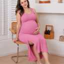 2 PCS Maternity Dress Short Cardigan Set Maxi Bodycon Formal Dresses Spring Summer Casual Baby Shower for Women (Pink, XL)