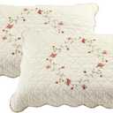 vctops 2-Piece Elegant Floral Embroidered Pillow Shams King Size 100% Cotton Quilted Decorative Pillow Shams Set (Cream,20"x36")