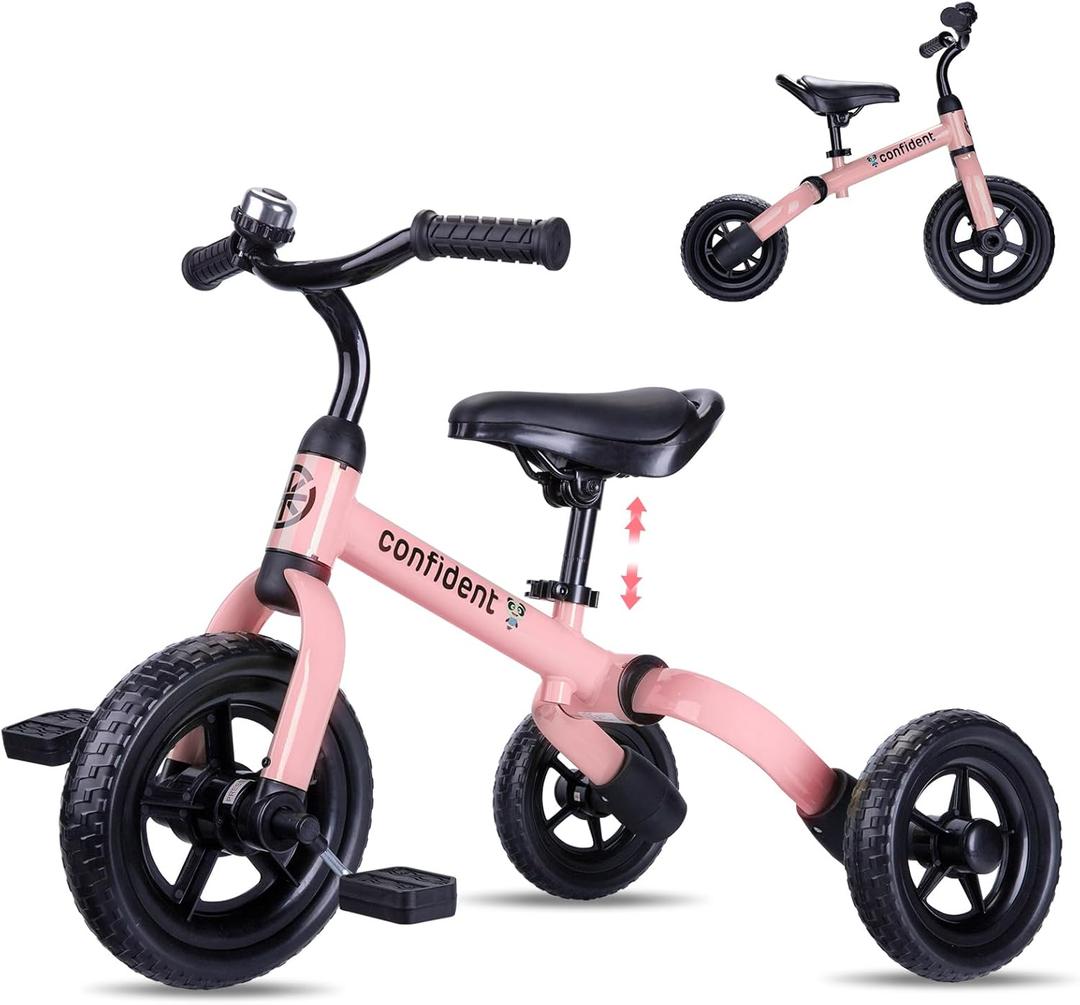 YGJT 3 in 1 Tricycle for Toddlers Age 2-5 Years Old, Folding Kids Balance Bike with Adjustable Seat and Removable Pedal, Toddler Bike Ride-on Toys for Infant, Gifts for Baby Girls Birthday (Pink)